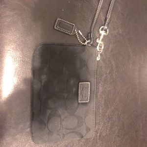 Black coach canvas & leather wristlet